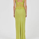 Effortless Elegance Satin Sheer Lace Patchwork V-neck Drape Maxi Dress