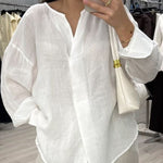 Women's Casual Solid Color Cotton Linen Shirt