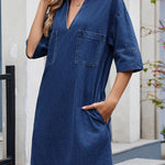 A-line Loose Pockets Solid Color Lapel Mini Dresses