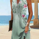 Loose Plus Size Floral Printed Split-Joint V-Neck Mini Dresses