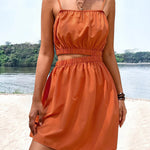 A-Line Loose Elasticity Hollow Solid Color Split-Joint Spaghetti-Neck Mini Dresses