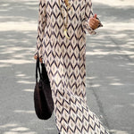 Unique Printed Long Sleeve V-neck Loose Maxi Dress