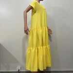 A-Line Loose Pleated Solid Color Split-Joint V-Neck Maxi Dresses