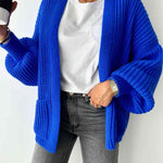 Solid Color V-neck Long-sleeved Casual Knitted Cardigan