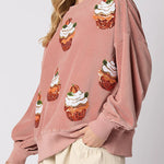 Christmas Pumpkin Cake Sequined Round Neck Loose Sweatshirt