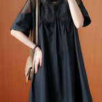 Original Solid Lace Split-Side Short Sleeve A-Line Mini Dress