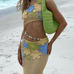 Susanna Knit Crochet Handmade Flower One Shoulder Stretch Crop Tank