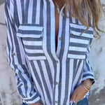Striped Print Casual Pocket Shirt Top