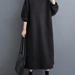 A-Line Long Sleeves Hooded Quilted Split-Side Midi Dresses
