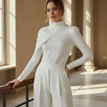 Irregularity Long Sleeves Asymmetric Pleated Solid Color High Neck Sweatshirt Tops