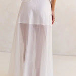 Lena Semi-sheer Irregular Hem Top and High Rise Side Zipper A-line Maxi Skirt Set