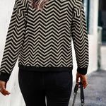 Long Sleeve V Neck Open Front Striped Knit Cardigan Sweaters