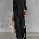 Women's Minimalist White-trimmed Button-down Collar Sweatshirt Dress Maxi Dress