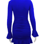 Bodycon Elasticated Waist Pleated Ruffled Solid Color Split-Joint V-Neck Midi Dresses