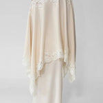 Like A Swan Lace Trim Off Shoulder Cape Top and Elastic Waist Draped Maxi Skirt Set