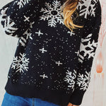 Christmas Pattern Knitted Crew Neck Long Sleeved Sweater