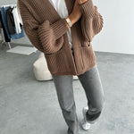 Solid Color V-neck Long-sleeved Casual Knitted Cardigan