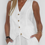 Women Casual Linen Waistcoat Two Set Suits