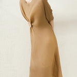 Stylish Irregularity Loose Pleated Solid Color Round-Neck Midi Dresses