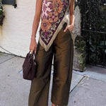Retro Floral Print Tassel Triangle Hem Sleeveless Top