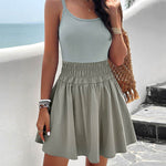 A-Line High Waisted Elasticity Solid Color Spaghetti-Neck Mini Dresses