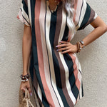 A-Line High Waisted Striped V-Neck Mini Dresses