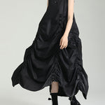 Loose Sleeveless Asymmetric Elasticity Pleated Solid Color Round-Neck Midi Dresses