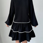A-Line Long Sleeves Elasticity Pleated Tied V-Neck Mini Dresses