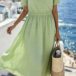 Women'S Solid Color V-Neck Loose-Fitting Vacation Dress