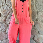 Cassie Button Patch Pocket Suspender Wide Leg Jumpsuit