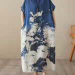 Loose Short Sleeves Printed Round-Neck Maxi Dresses