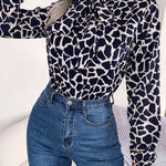 Bishop Sleeve Long Sleeves Bow-Embellished Elasticity Tied Mock Neck Blouses&Shirts Tops