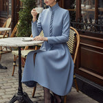 A-Line Bodycon Asymmetric Pleated Pockets Solid Color Split-Joint Stand Collar Midi Dresses