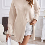 Solid color half turtleneck pullover sweater fashionable mid-length slit dress