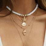 South Pacific Shell Starfish Multi-Layer Necklace Gold