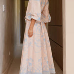 Long Sleeves Loose Belted Buttoned Contrast Color Printed Split-Joint Split-Side Lapel Maxi Dresses Shirt Dress