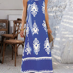 A-Line Loose Contrast Color Halter-Neck Maxi Dresses