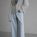 Solid Color Loose V-neck Long-sleeved Lazy Knitted Cardigan