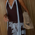 Sunday Social Contrast Color Satin Lace Trim Neck Strap Loose Tank