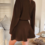 A-line High Waisted Elasticity Solid Color Round-neck Mini Dresses Sweater Dresses