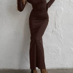 Bodycon High Waisted Backless Solid Color Round-Neck Maxi Dresses