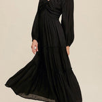V Neck Bowknot Cutout Frill Tiered Maxi Dress