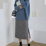 Casual Loose Long Sleeves Solid Color High-Neck Sweater Tops