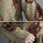 Artistic Retro Loose Long Sleeves Printed Round-Neck Maxi Dresses