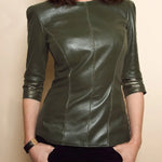 Three-Quarter Sleeves Solid Color Split-Joint Round-Neck T-Shirts Tops