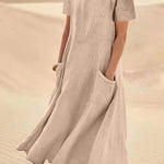 Solid Color Cotton Linen Loose Casual Pocket Dress