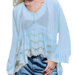 Fashionable Patchwork Lace Batwing Sleeve Loose Beach Cover Up