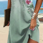 Loose Plus Size Floral Printed Split-Joint V-Neck Mini Dresses