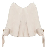 Joyful Bond Linen Blend V-neck Knotted Cuff Half Sleeve Loose Top