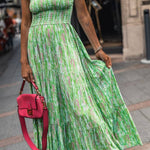 Green-French Sleeveless Floral Suspender Skirt